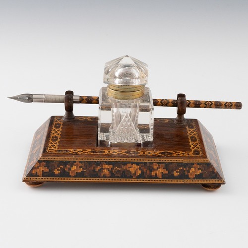 Tunbridge ware inkwell - tunbridge, stand