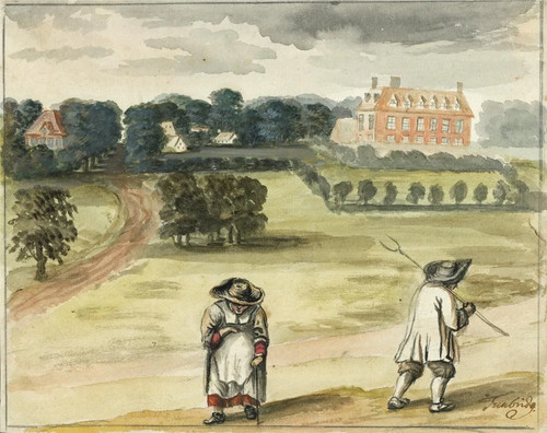 Watercolour view country - view, of