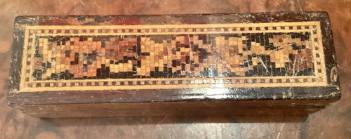 Small antique inlaid pin box - small,